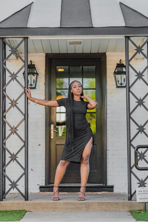 Black Elise Midi Dress With Slit